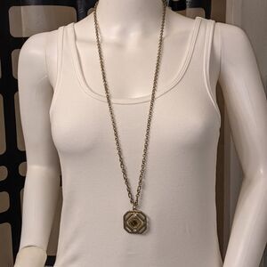 Vintage citrine & clear rhinestone pendant necklace